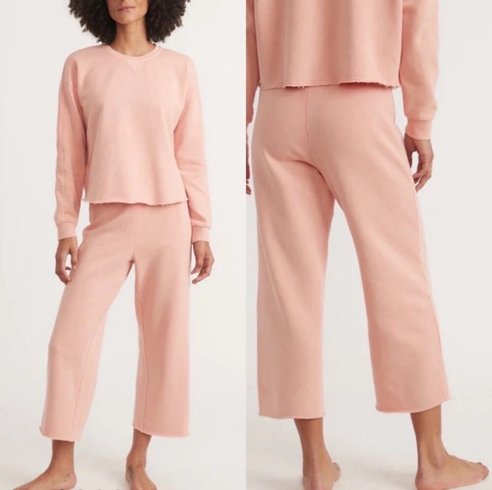 Marine Layer Shiloh Wide Leg Crop Sweatpants Womens M Raw Hem Seashell Pink